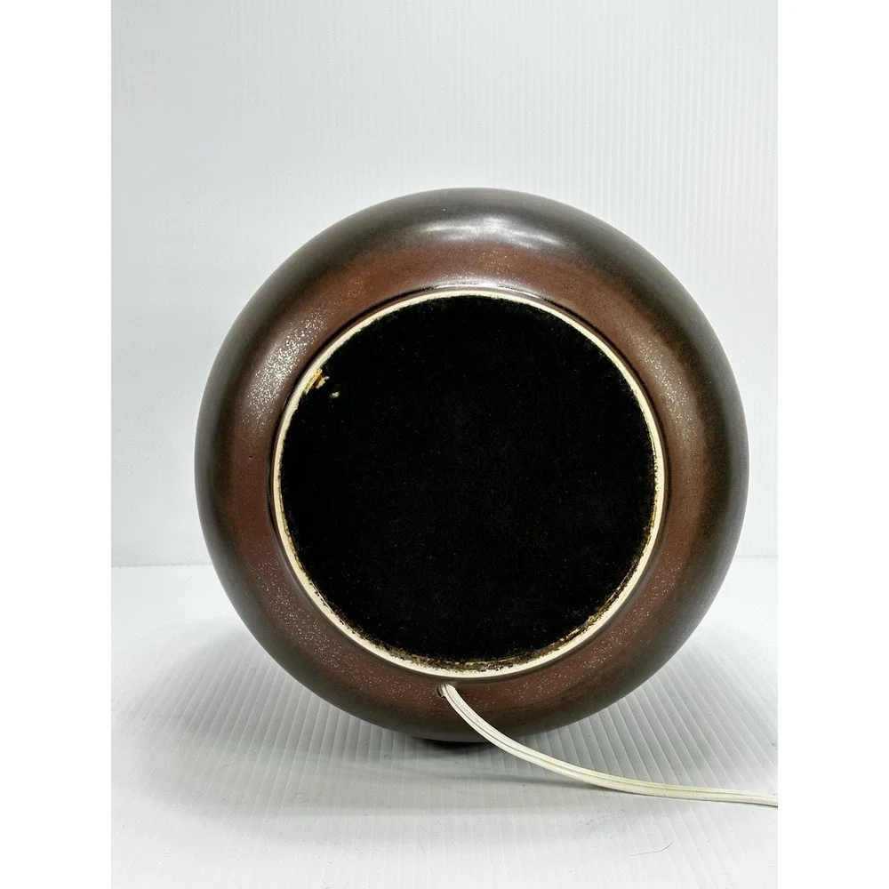 Vintage Bostlund‎ Rich Brown Glaze Pottery Table Lamp With Shade Mid Century Mod